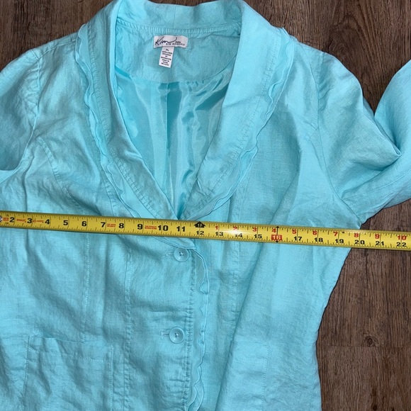 Kim Rogers • Linen Ruffle Trim 3/4 Sleeve Blazer Jacket - Picture 7 of 9